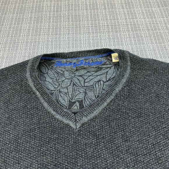 Tommy Bahama Sweater Mens Large Grey Pullover V Neck Textured Comfort Sweatshirt - Picture 2 of 9